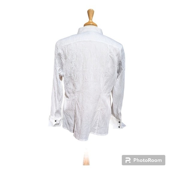 Classiques Entier White Mandarin Collar V Neck Blouse in Women's 16W - Picture 2 of 10